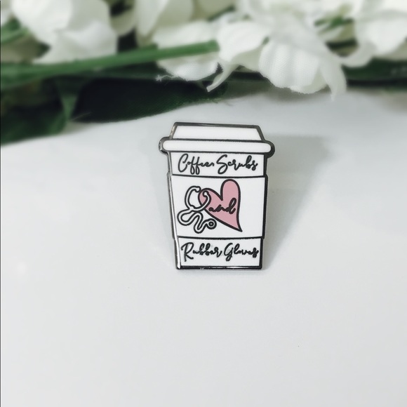 Coffee, Scrubs and Rubber Gloves Enamel Lapel Pin - Picture 3 of 6
